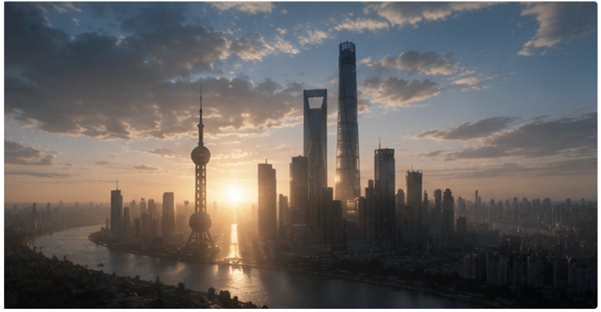 上海陆家嘴天际线日出景观